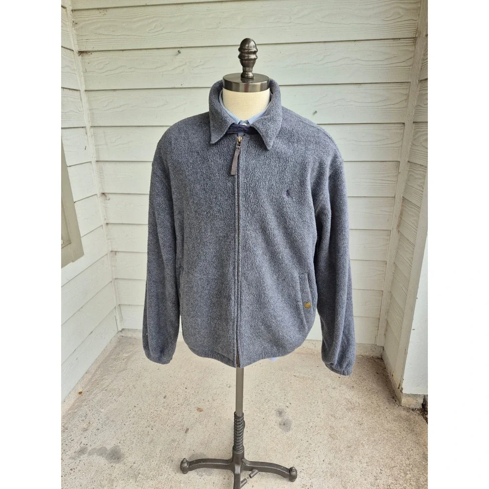 Polo Ralph Lauren Mens Grey Sherpa Fleece Full Zip Jacket Pony Logo VTG‎ Sz XL